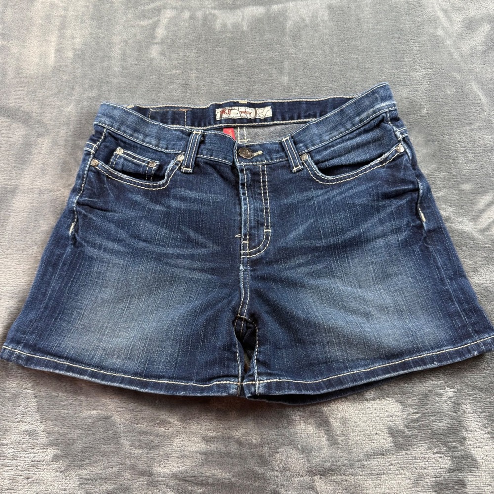 BKE Drew Dark Wash Denim Shorts Stretch Size 28 Contrast Stitching